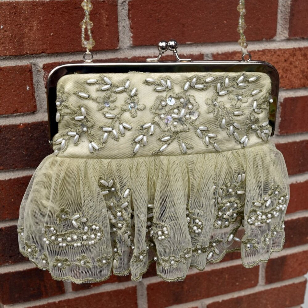 Moyna Hand-Beaded Organza Bridal Evening Bag Gold EUC - Picture 4 of 8